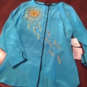 Bob Mackie wearable art silk blouse-NEW